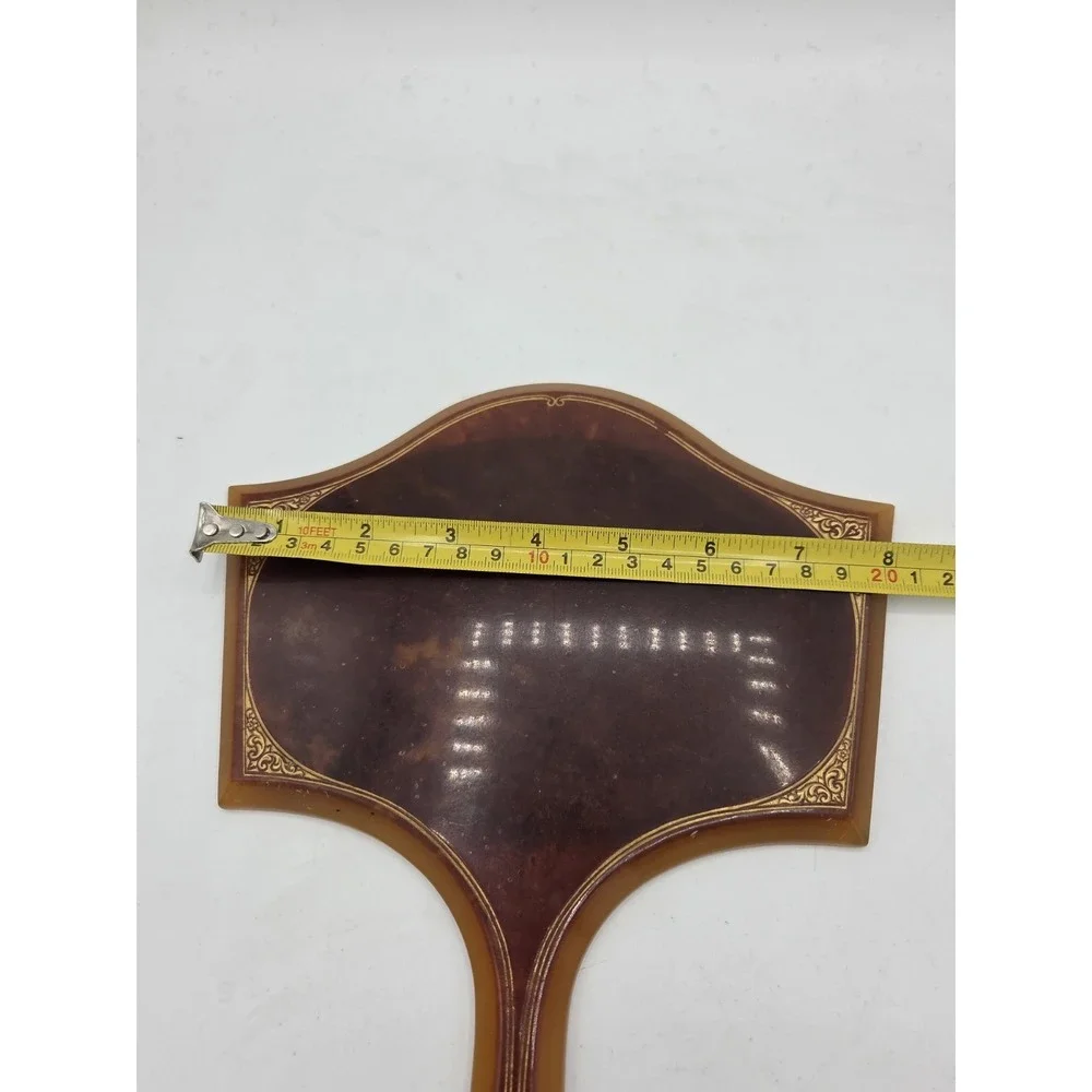 Pyralin Mayflower VTG Hand Held Amber Mirror Art Deco Beveled Ornate Celluloid